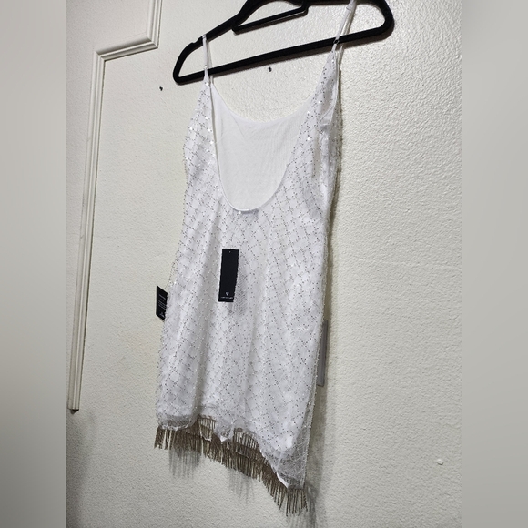 Lulus Destined to Dazzle White Sequin Beaded Fringe Shift Mini Dress XS Wedding - Picture 12 of 13